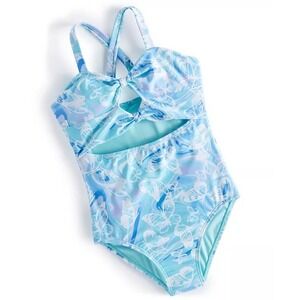 Breaking Waves Girls Size 8 Blue Butterfly Tie Dye One Piece Swimsuit Cutout Y2K